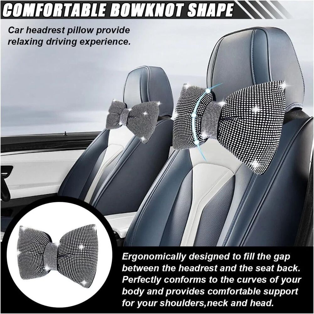 Rhinestone Car Headrest Neck Pillow Set – Auto Headrest Cushion for Driving